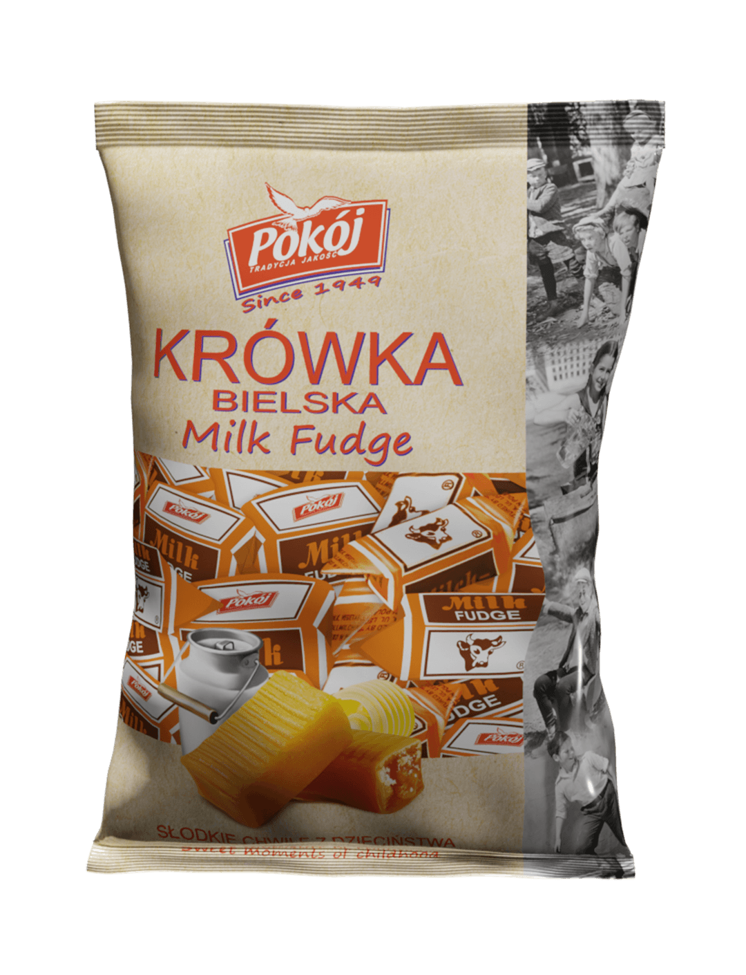 Krówka Bielska Retro – krówki mleczne o karmelowym smaku w opakowaniu, Spółdzielnia POKÓJ