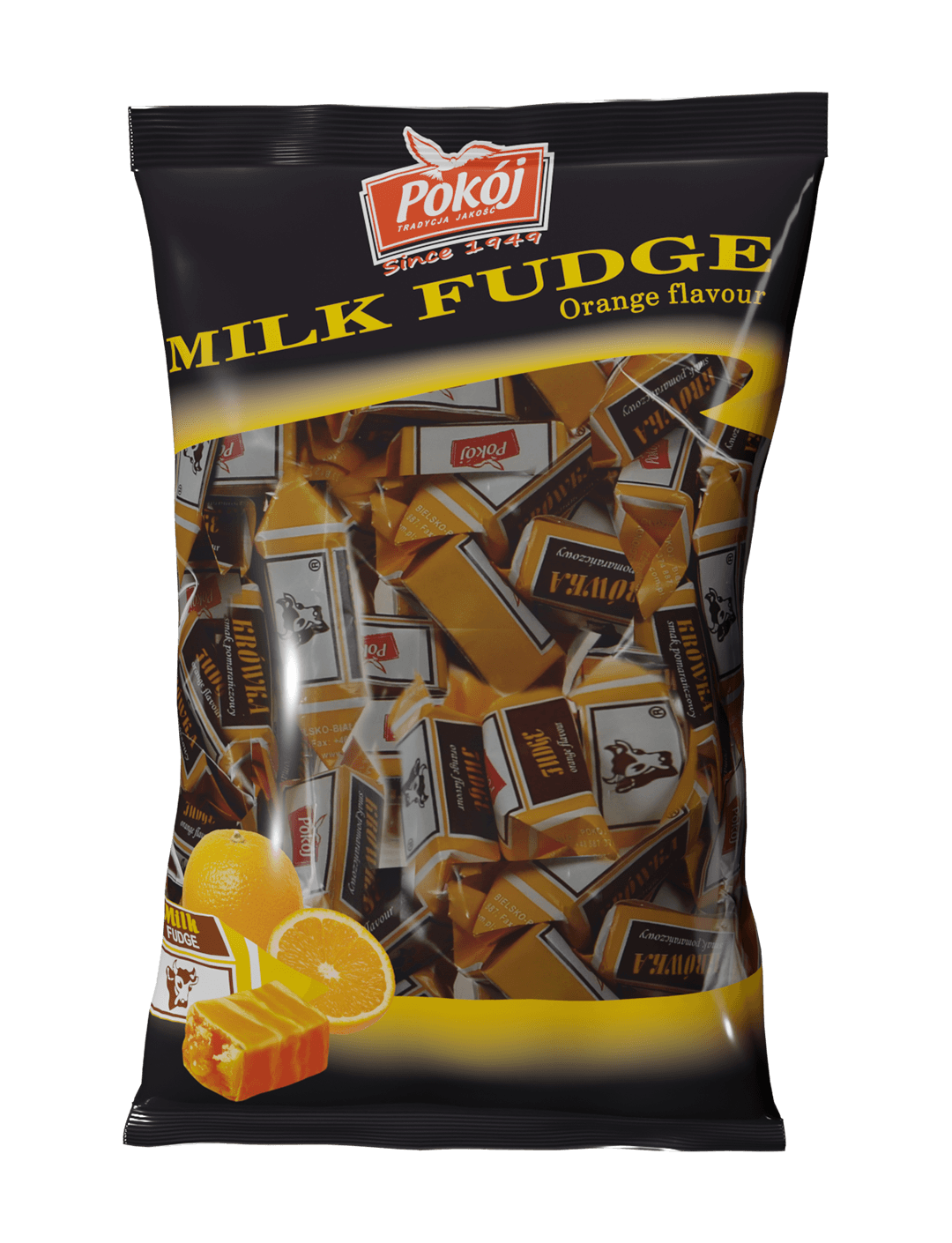 Krówka Bielska smakowa pomarańczowa – krówki mleczne o smaku pomarańczy Spółdzielni POKÓJ