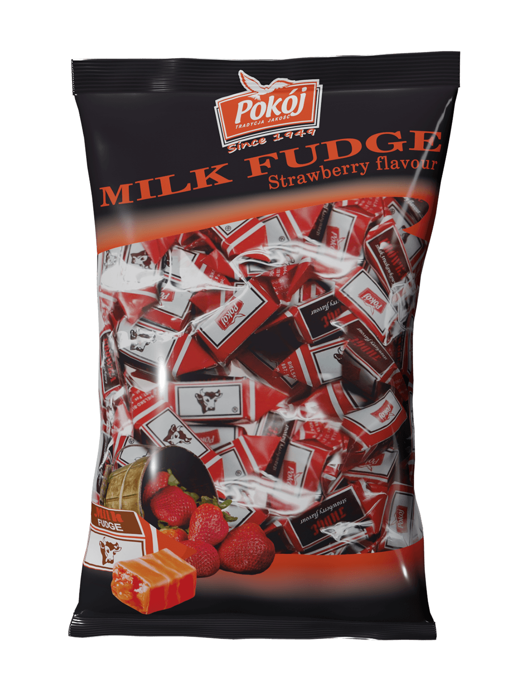 Krówka Bielska smakowa truskawkowa – krówki mleczne o smaku truskawki Spółdzielni POKÓJ